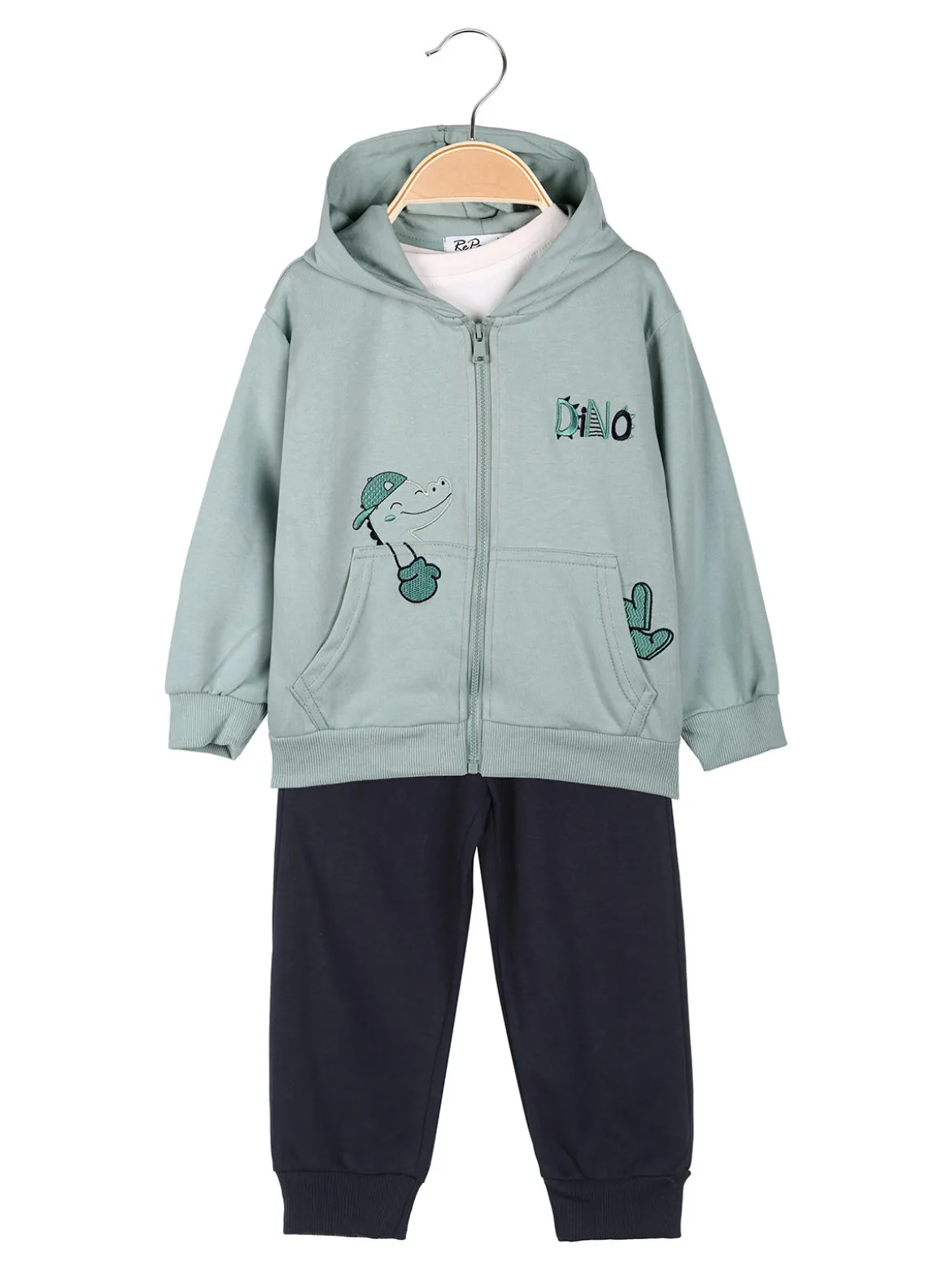 Re Panda Completo tuta 3 pezzi da neonato con cappuccio e zip - acqua marina