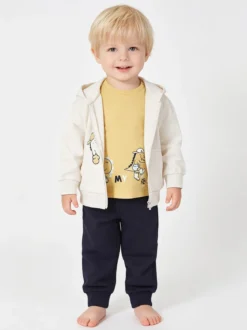 Re Panda Completo tuta 3 pezzi da neonato con cappuccio e zip - beige