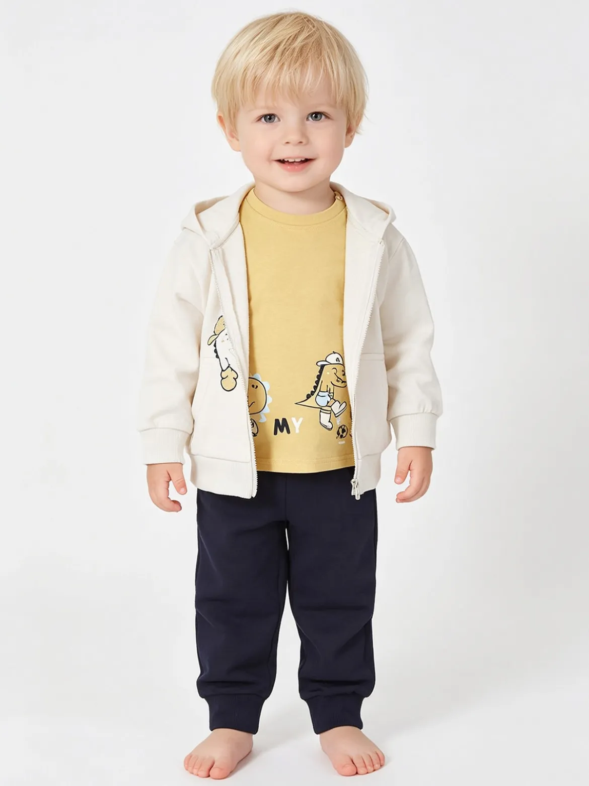 Re Panda Completo tuta 3 pezzi da neonato con cappuccio e zip - beige
