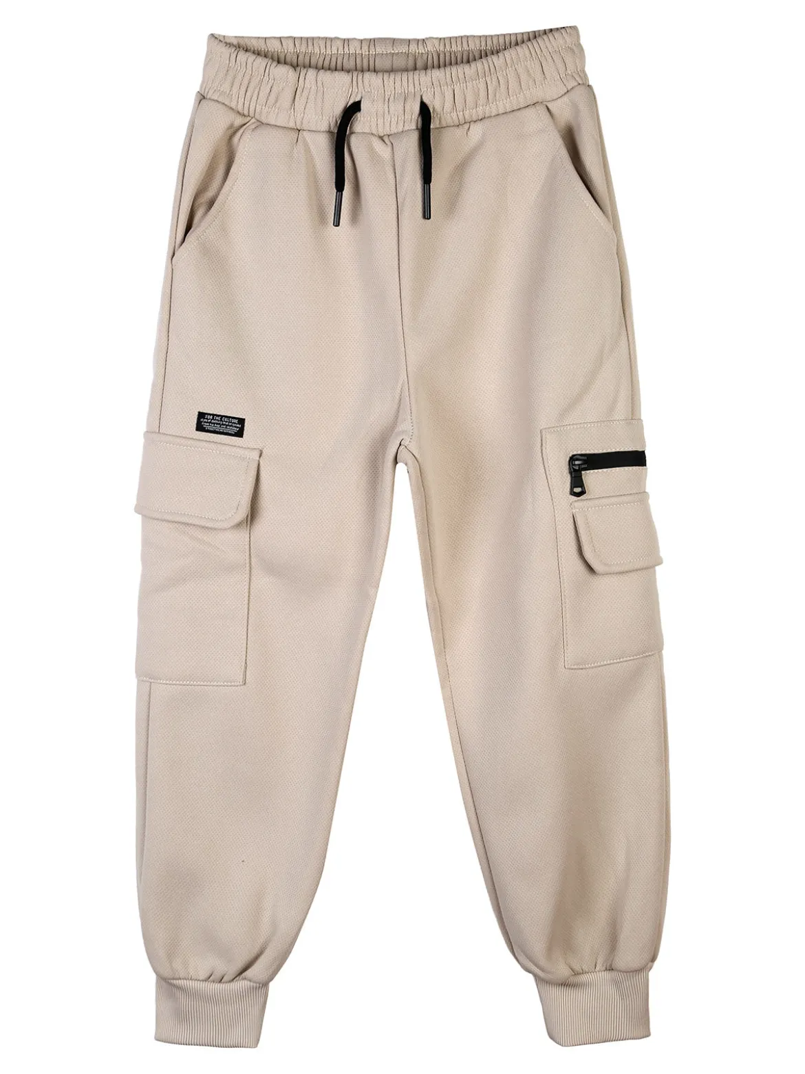 Re Panda Pantaloni cargo da bambino con polsini e interno felpato - beige