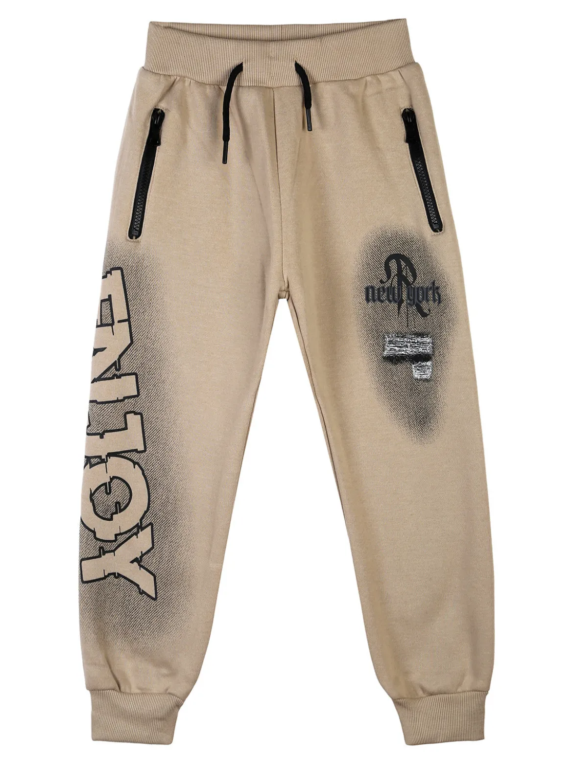 Re Panda Pantaloni tuta da bambino con polsini e interno caldo - khaki
