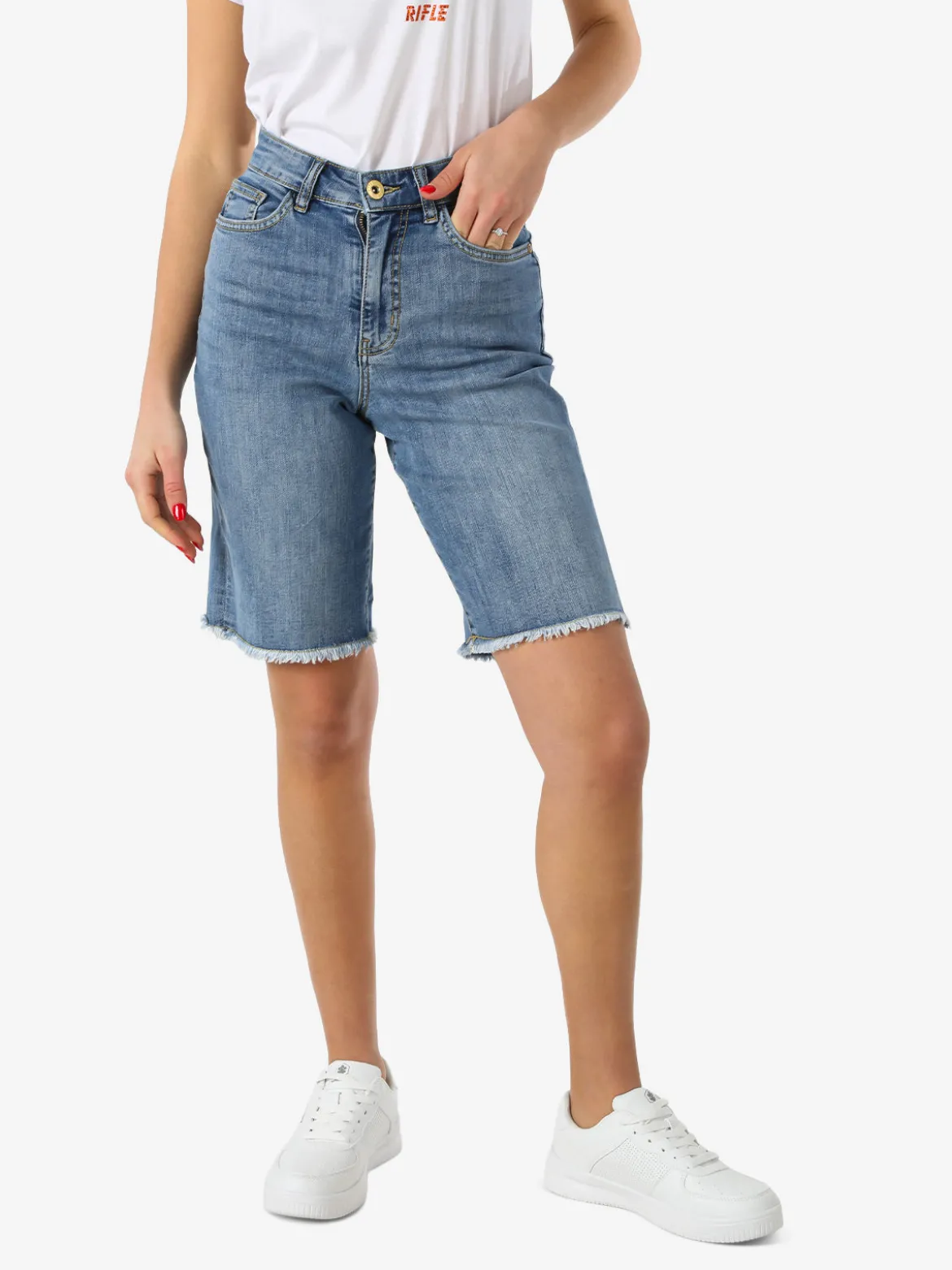 Rifle Bermuda di jeans da donna con finale sfrangiato - jeans