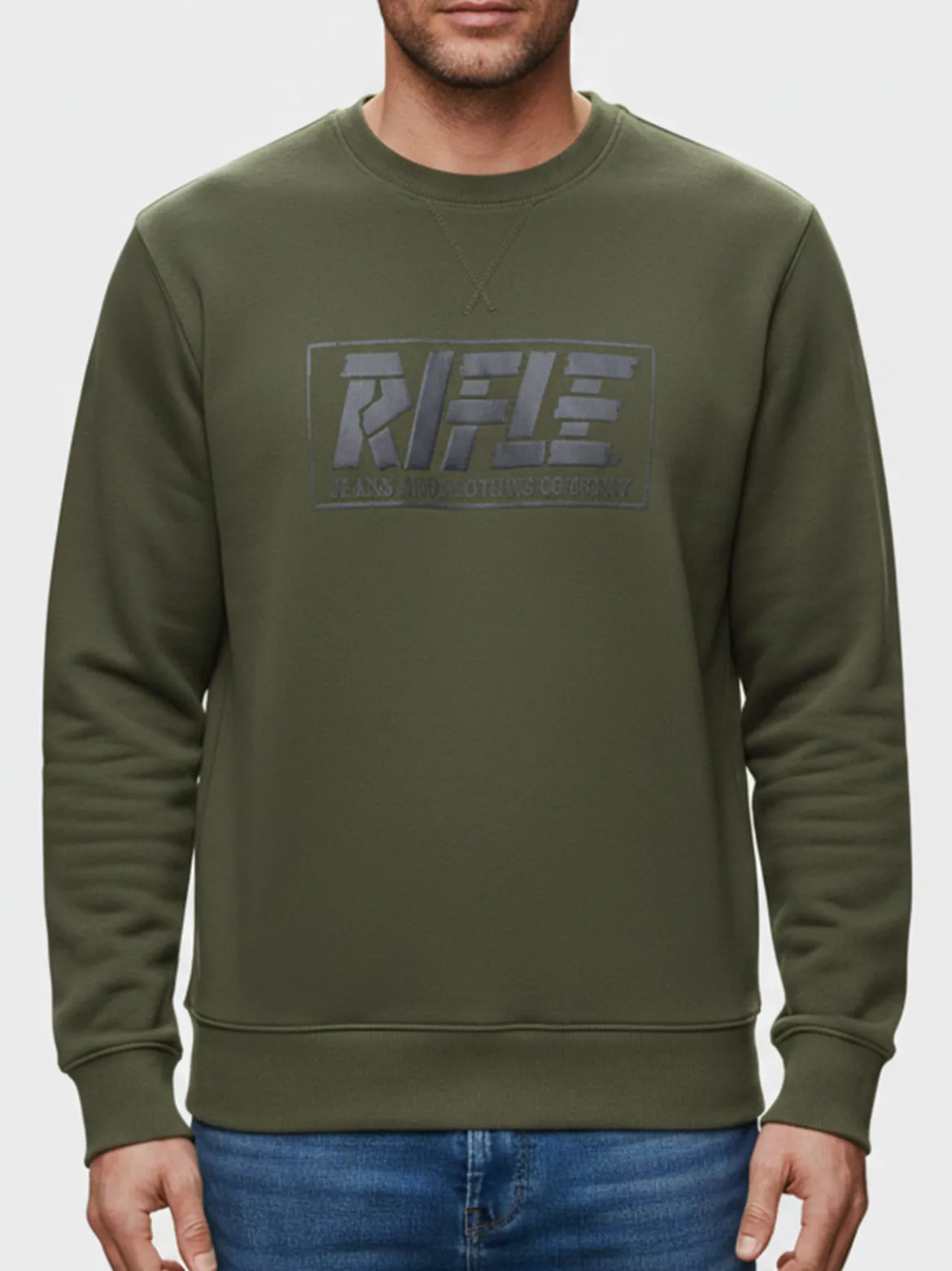 Rifle Felpa girocollo da uomo con logo - oliva