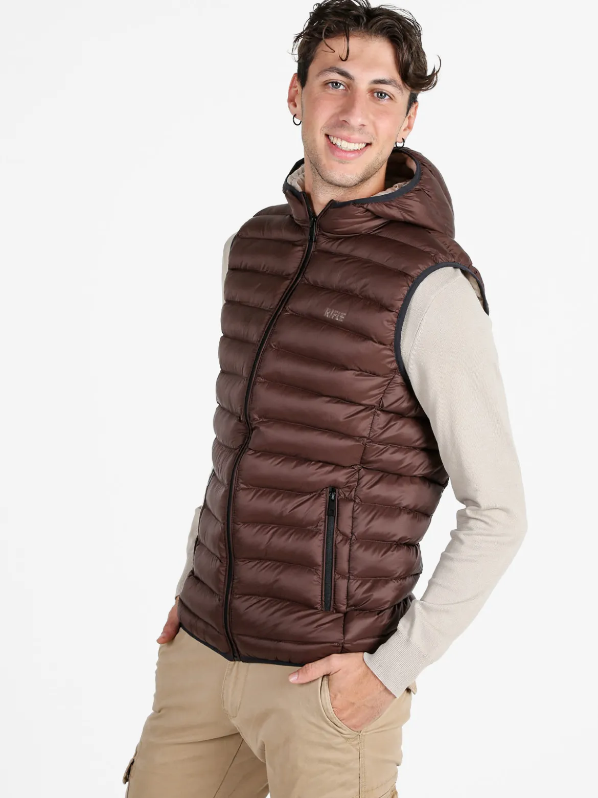 Rifle Gilet da uomo imbottito con cappuccio - moro