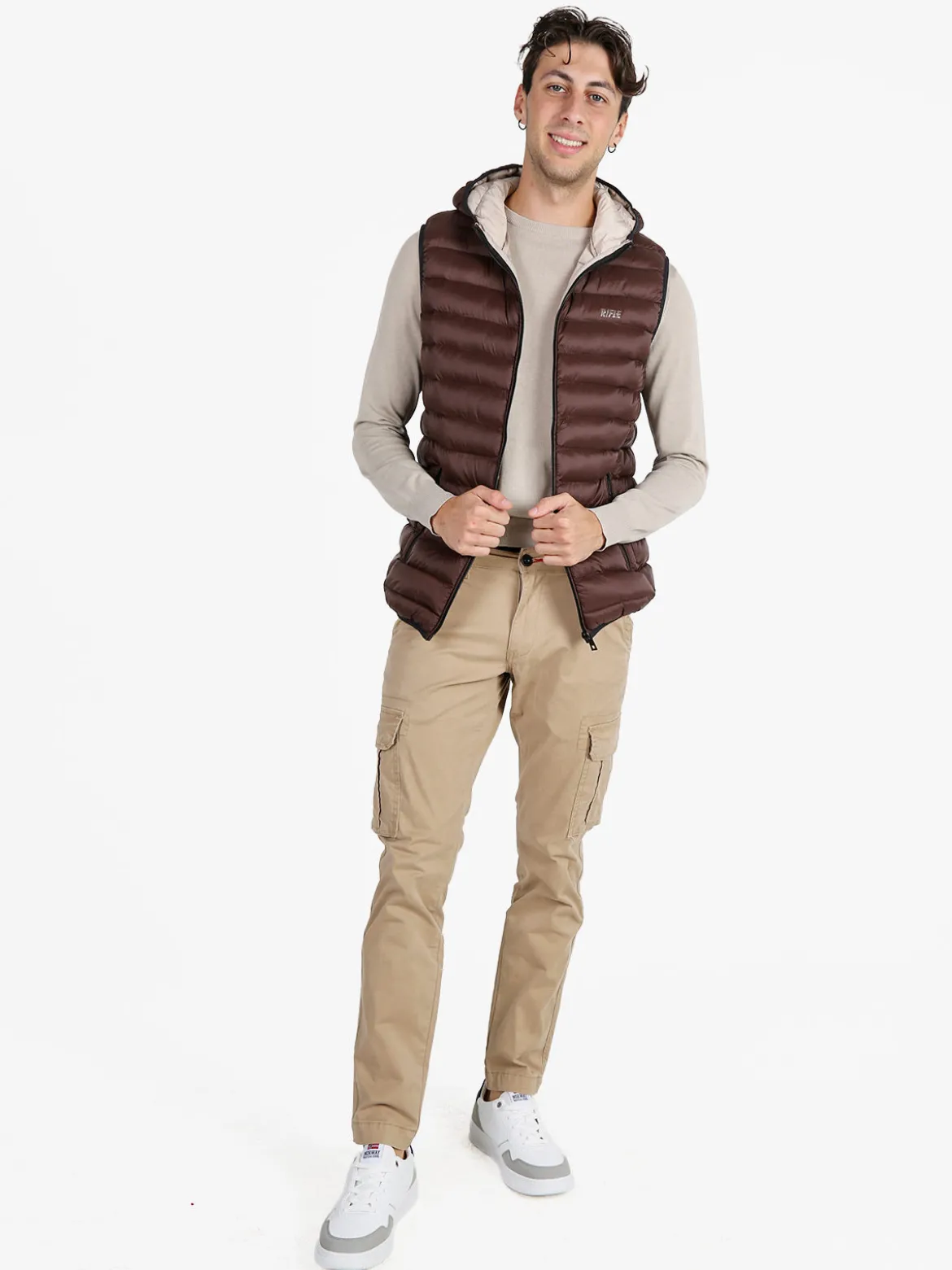 Rifle Gilet da uomo imbottito con cappuccio - moro