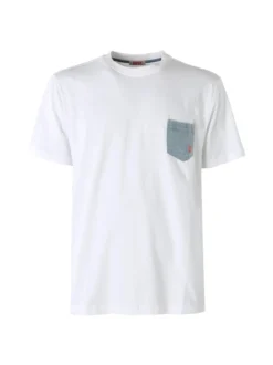 Rifle T-shirt da uomo in cotone con taschino in jeans - bianco
