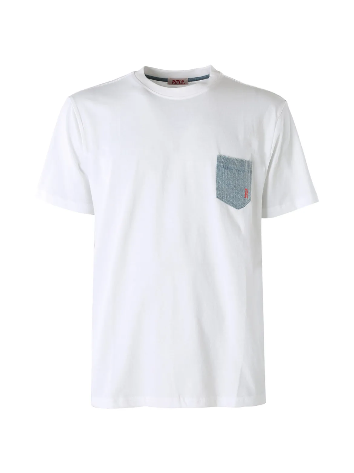 Rifle T-shirt da uomo in cotone con taschino in jeans - bianco