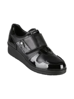 Riposella Scarpe in pelle da donna con fascia a strappo e zeppa