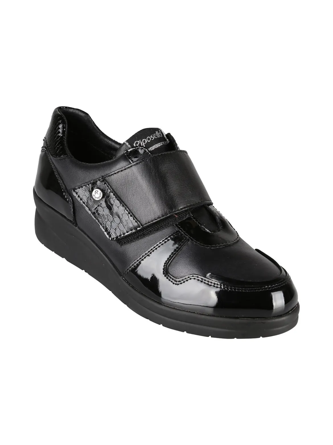 Riposella Scarpe in pelle da donna con fascia a strappo e zeppa