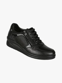 Riposella Sneakers donna in pelle con zeppa - nero