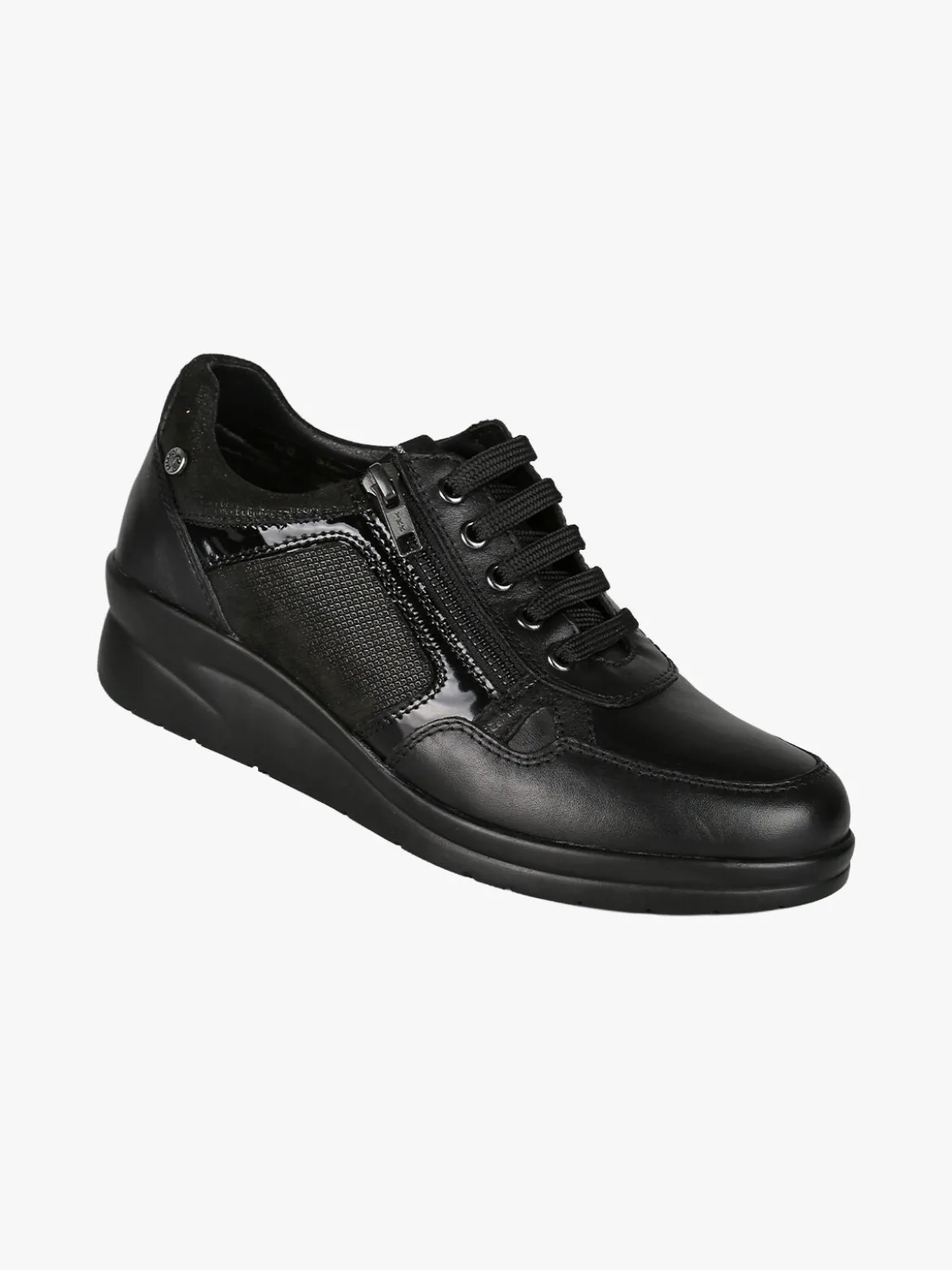 Riposella Sneakers donna in pelle con zeppa - nero
