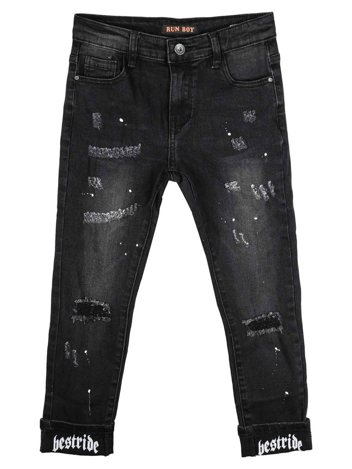 Run Boy Jeans da bambino con strappi - nero