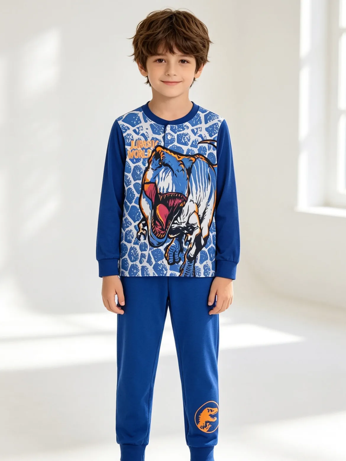 Sabor Jurassic world pigiama lungo da bambino in cotone - blu