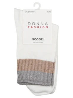 Scopri Calze corte da donna in cotone stretch con bordo lurex - bianco