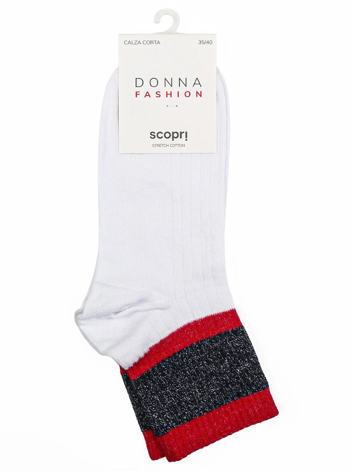Scopri Calze corte da donna in cotone stretch con inserto lurex - nero