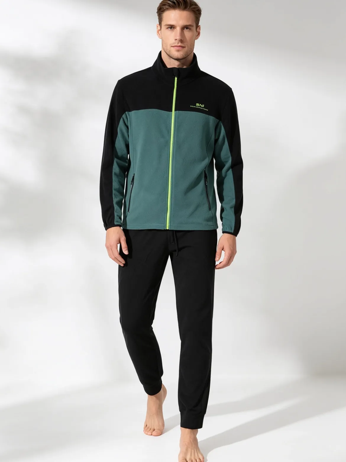 Scuola Nautica Italiana Completo tuta da uomo in pile full zip - verde