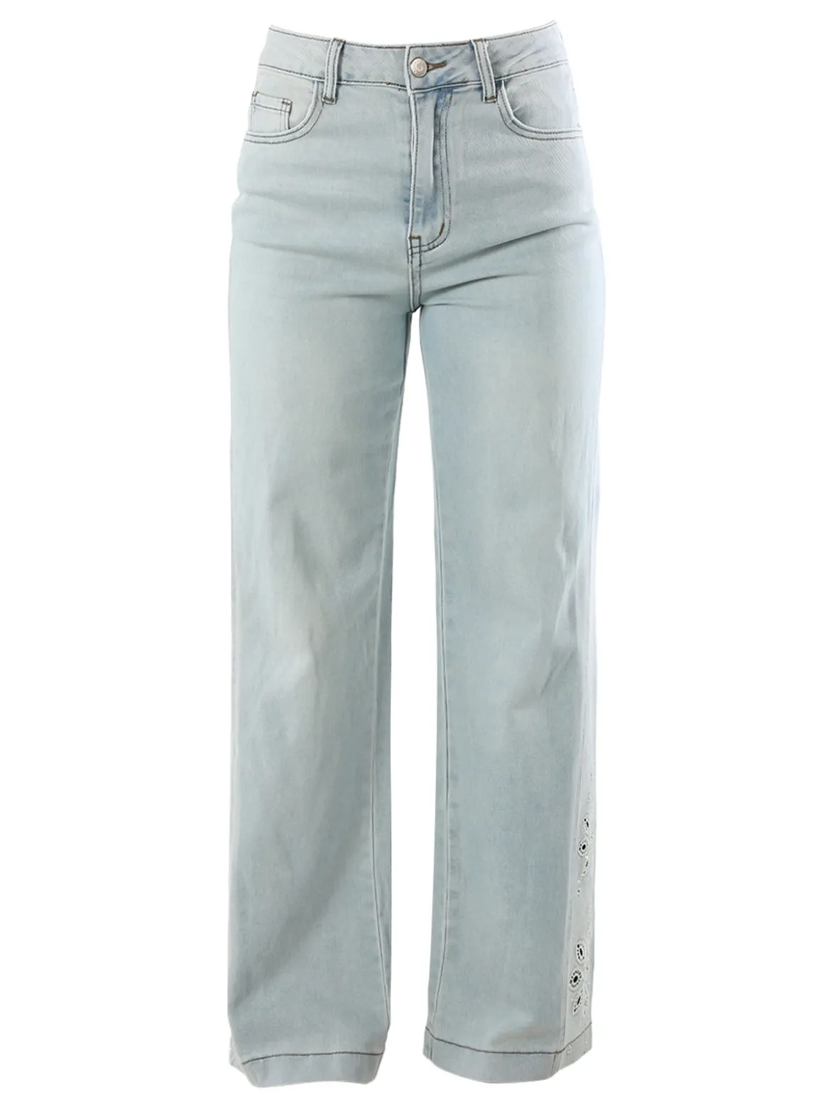 Sexy Sense Jeans donna a gamba larga con ricami e strass sul finale - jeans