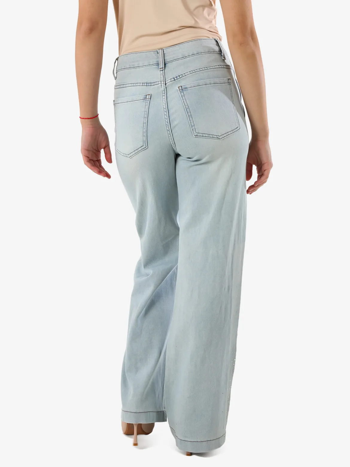 Sexy Sense Jeans donna a gamba larga con ricami e strass sul finale - jeans