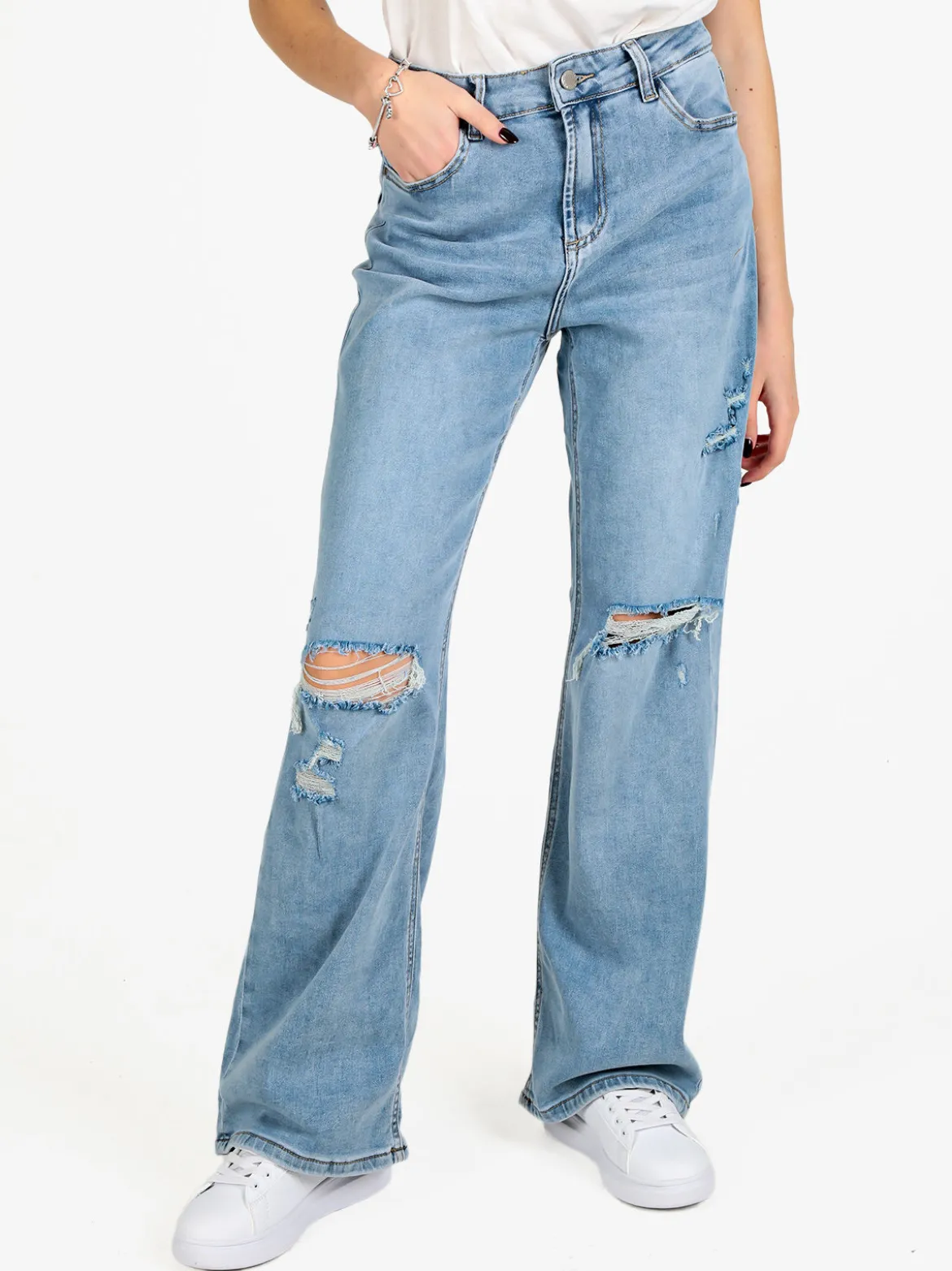 Sexy Sense Jeans donna a gamba larga con strappi