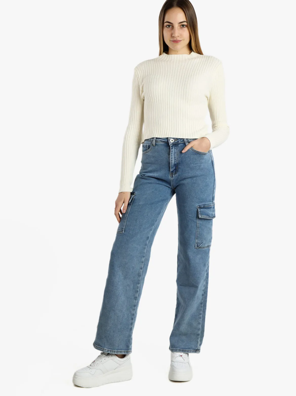 Sexy Sense Jeans donna a gamba larga con tasconi