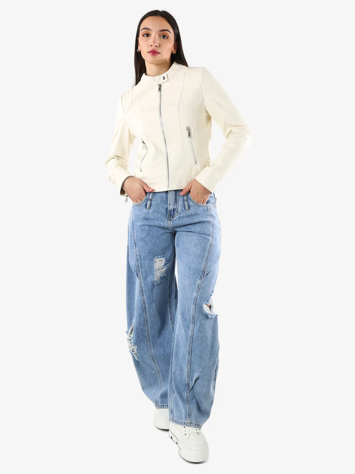 Sexy Sense Jeans donna barrel con strappi a gamba larga - jeans