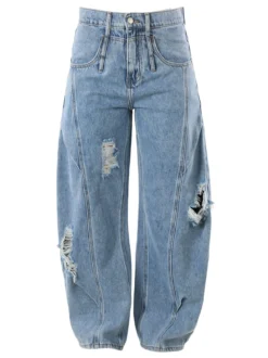 Sexy Sense Jeans donna barrel con strappi a gamba larga - jeans