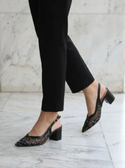 Sissi Miss Slingback donna in rete con paillettes aperte dietro - nero