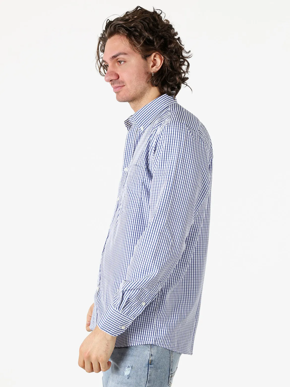 Sky Camicia a quadretti da uomo con maniche lunghe - blu