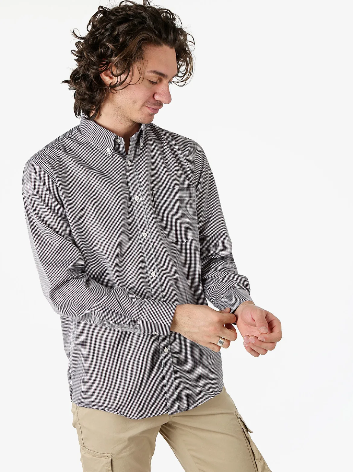 Sky Camicia a quadretti da uomo con maniche lunghe - bodeaux