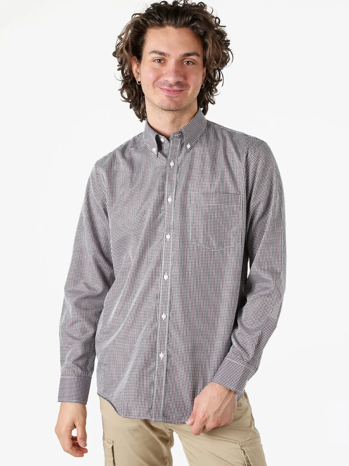 Sky Camicia a quadretti da uomo con maniche lunghe - bodeaux