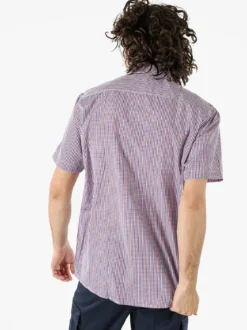 Sky Camicia da uomo a quadretti con maniche corte e taschino - rosso