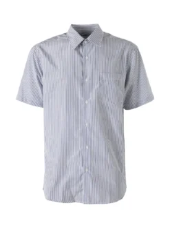 Sky Camicia da uomo rigata a maniche corte con taschino - blu scuro