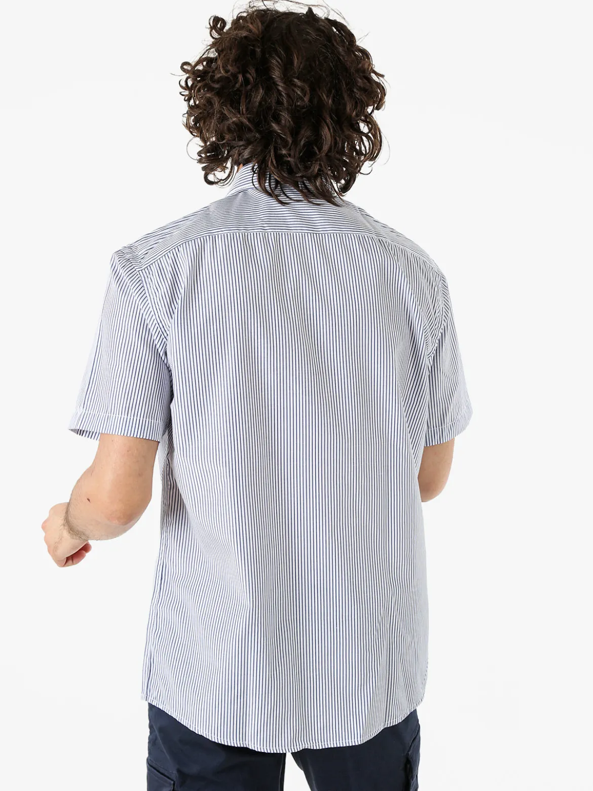 Sky Camicia da uomo rigata a maniche corte con taschino - blu scuro