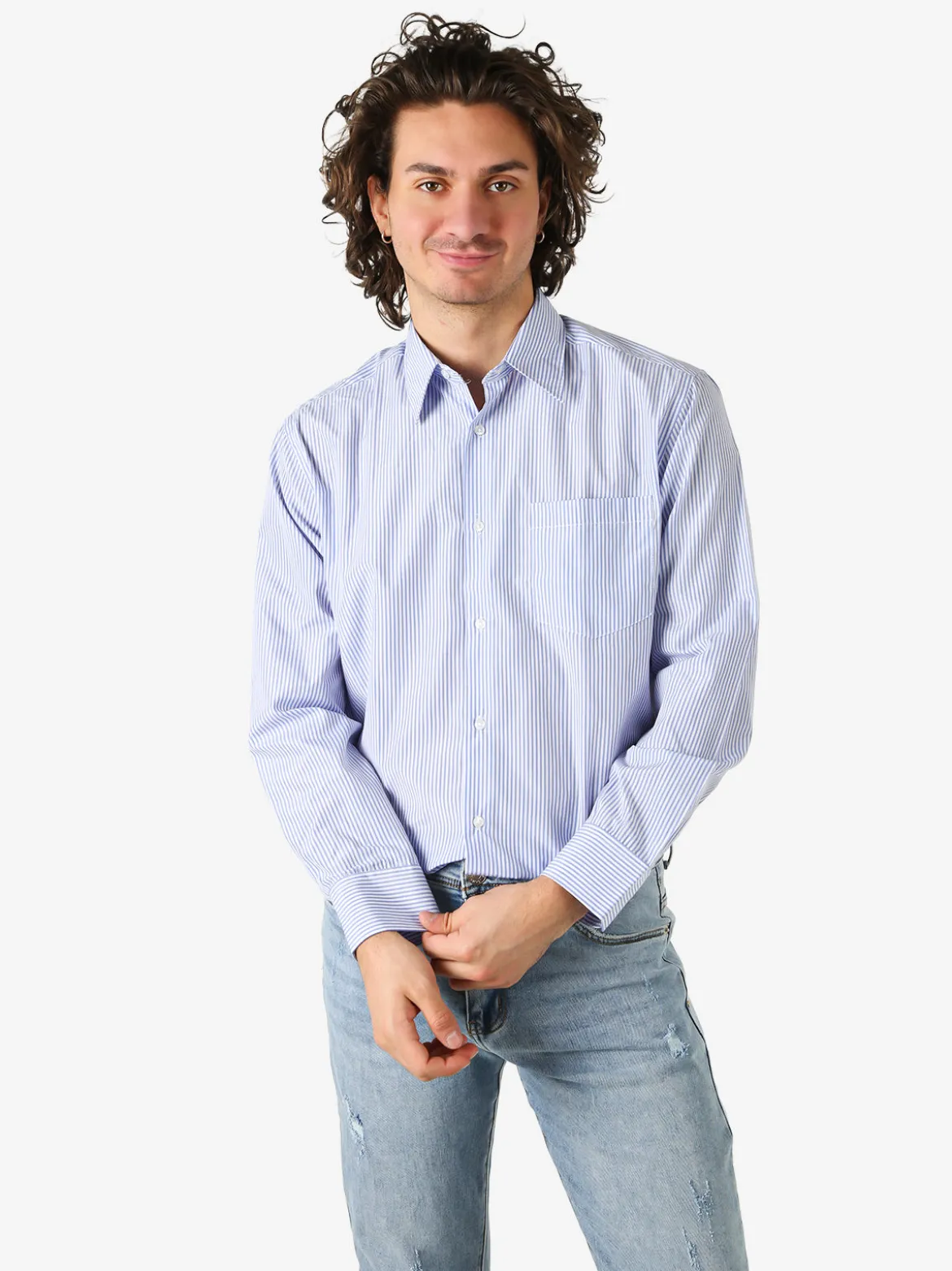 Sky Camicia rigata da uomo a maniche lunghe - azzurro