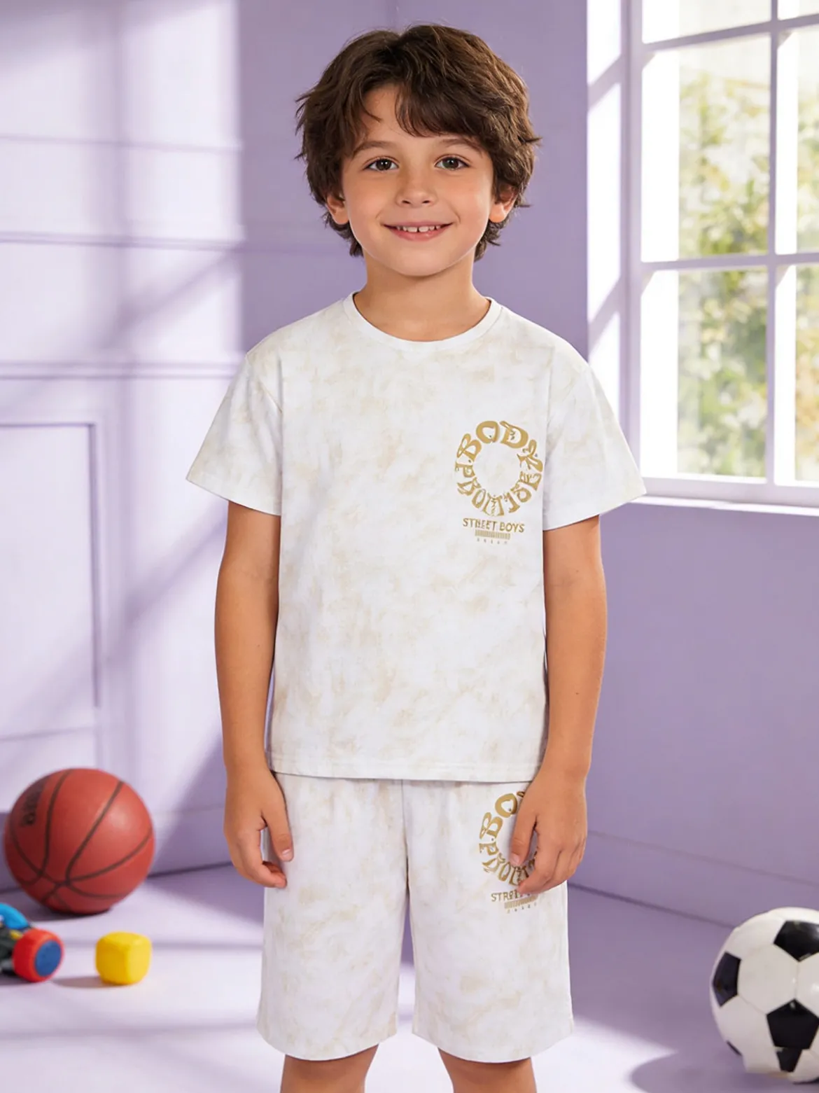 Small Gang Completo corto da bambino con t-shirt e bermuda - beige