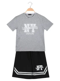 Small Gang Completo corto da bambino in cotone con t-shirt e bermuda - grigio