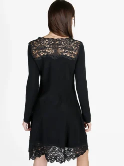 Solada Abito donna svasato a maniche lunghe con dettagli in pizzo macramè