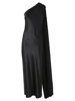 Solada Abito elegante da donna monospalla con stola incorporata - nero