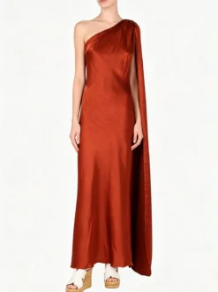 Solada Abito elegante da donna monospalla con stola incorporata - cuoio