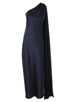 Solada Abito elegante da donna monospalla con stola incorporata - blu scuro