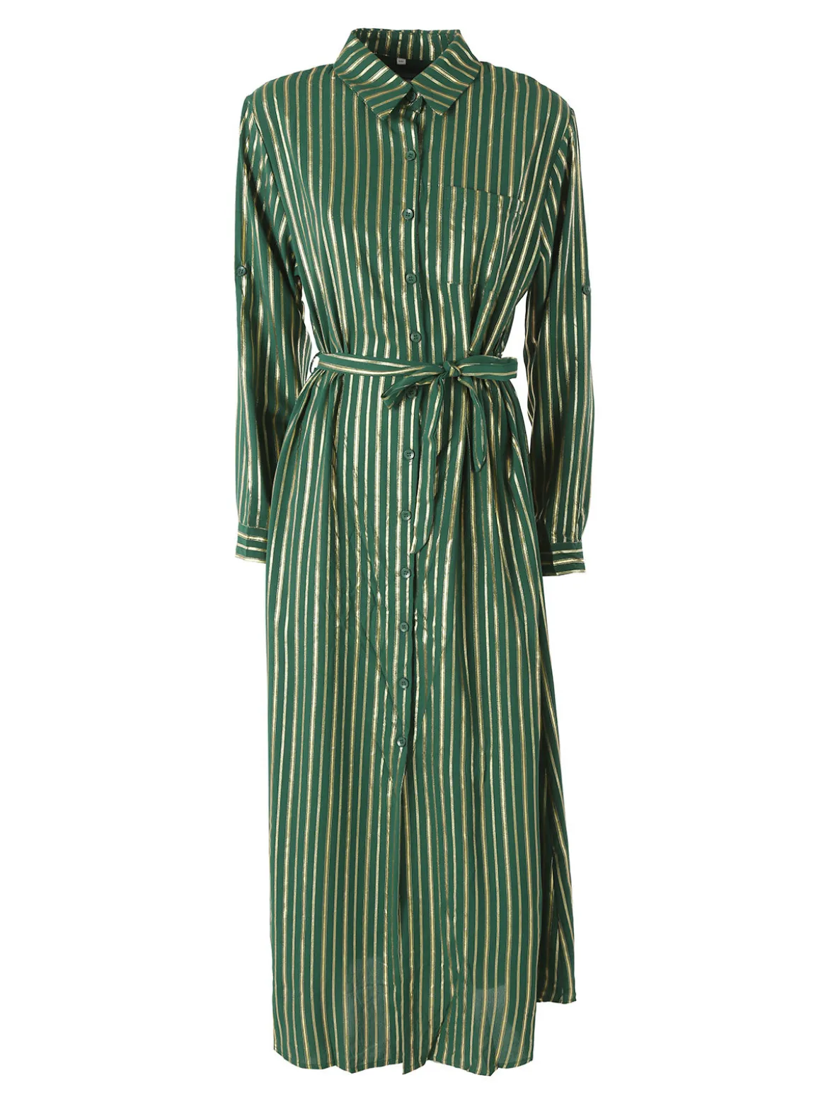 Solada Abito lungo a camicia con maniche lunghe e stampa a righe - verde