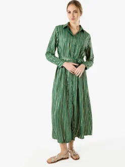 Solada Abito lungo a camicia con maniche lunghe e stampa a righe - verde