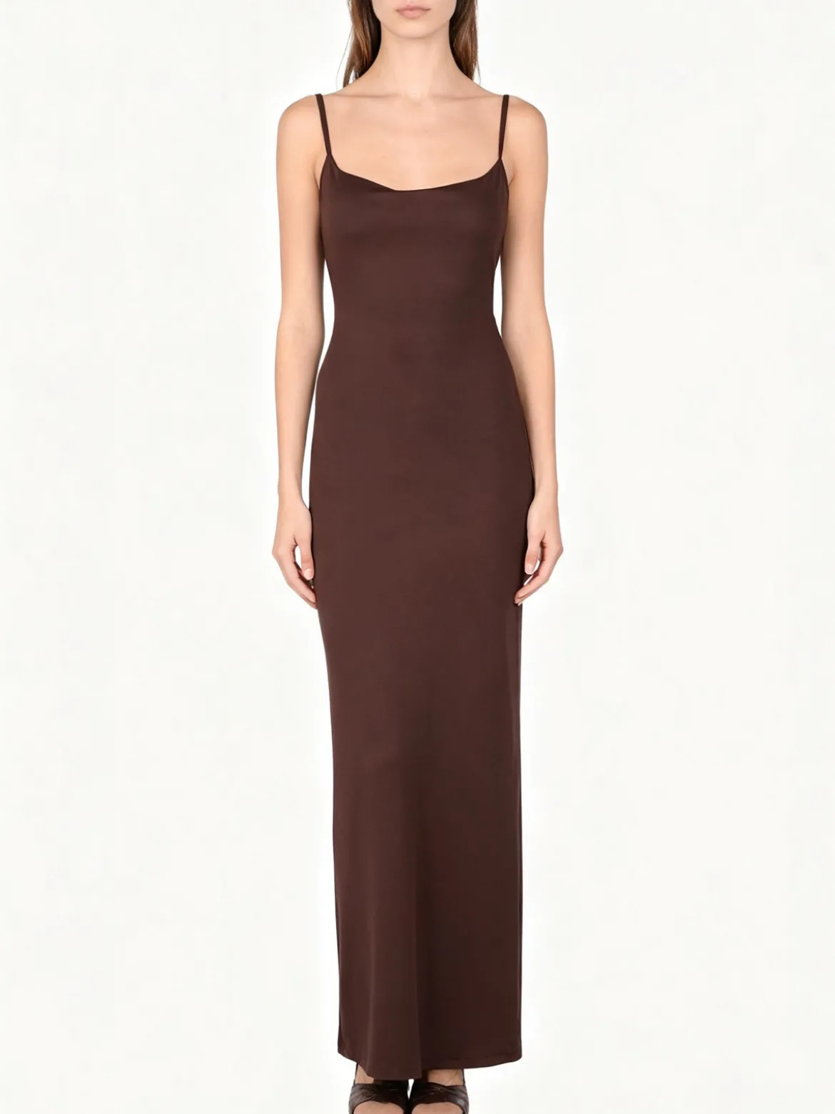 Solada Abito lungo a tubino da donna con spacco laterale e schiena scoperta - moro