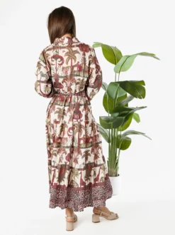 Solada Abito lungo da donna a camicia con stampe e maniche a 3/4 - rosa
