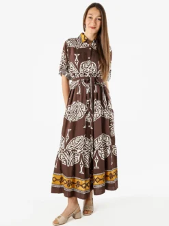 Solada Abito lungo da donna a camicia con stampe - marrone