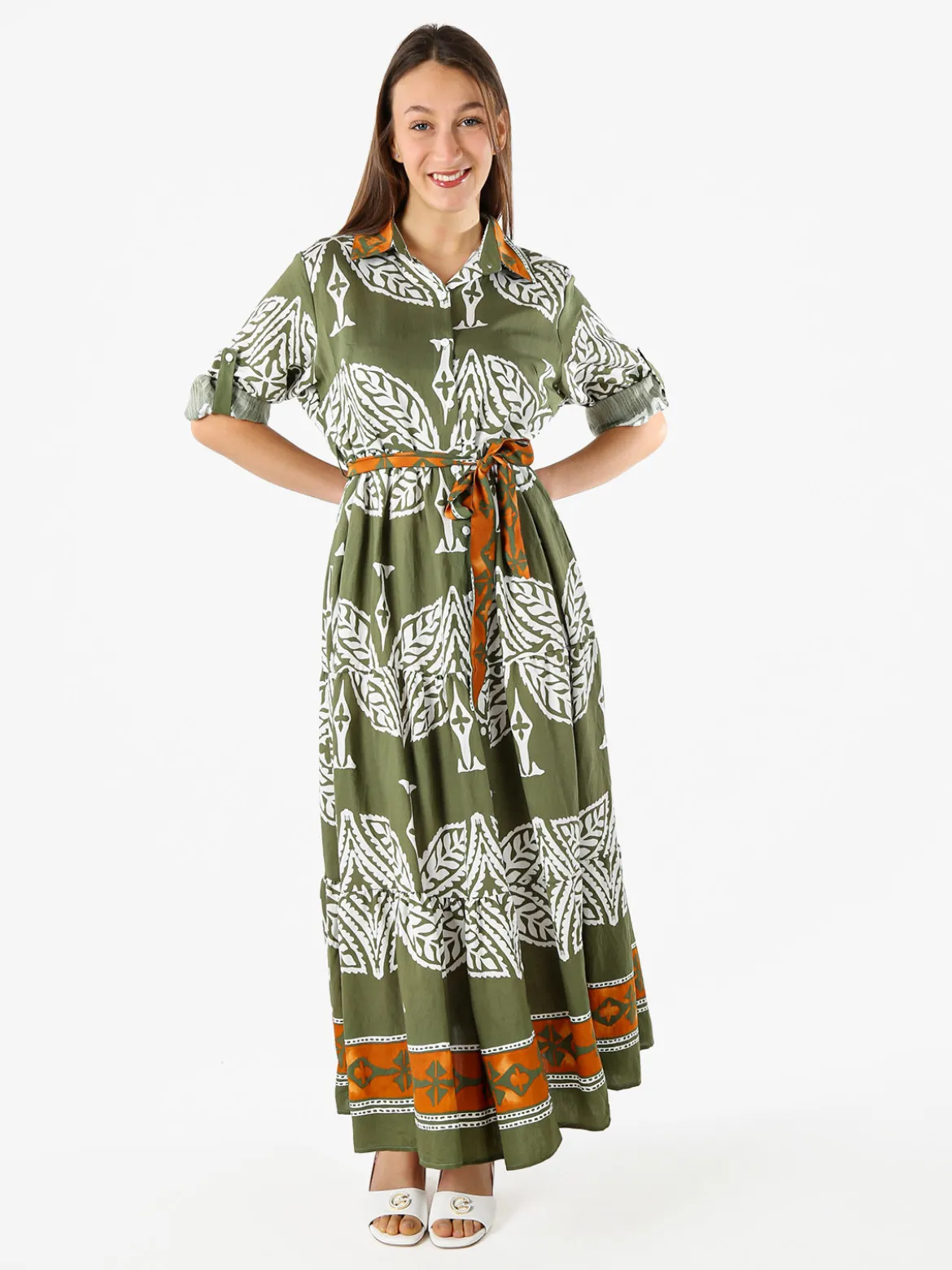 Solada Abito lungo da donna a camicia con stampe - verde