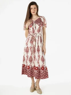 Solada Abito lungo da donna a maniche corte con scollo a V - rosso