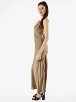 Solada Abito lungo da donna smanicato in tessuto simil raso - khaki