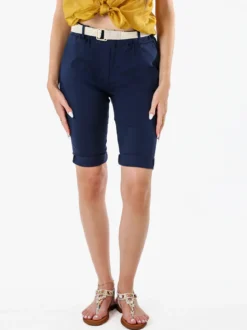 Solada Bermuda donna in tessuto elasticizzato con cintura in corda - blu