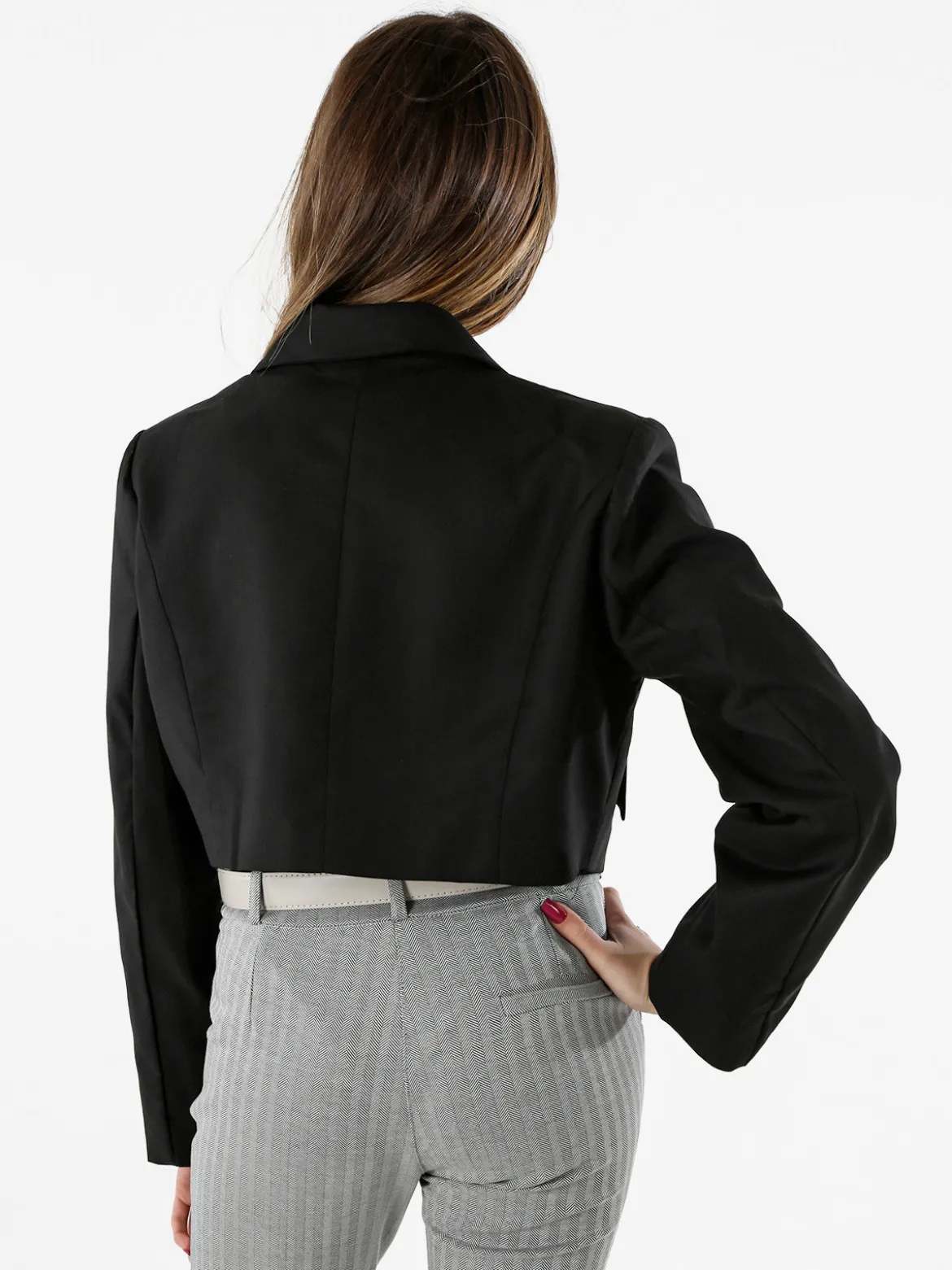 Solada Blazer cropped da donna con bottone e scollo a V - nero